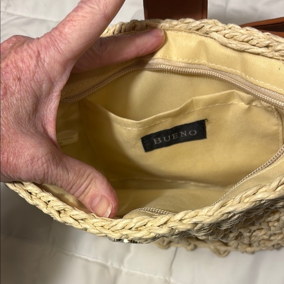 Cream and Brown Crossbody Bag with Woven Straw and Leather Flap - Picture 3 of 7